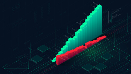 Financial analysis of complex databases, infographic columns of business analytics indicating progress, creative concept for presentation for financial presentationのイラスト素材