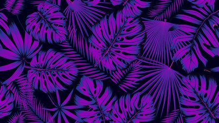 Trendy seamless tropical pattern with exotic leaves in ultraviolet light, Vector poster for your designのイラスト素材