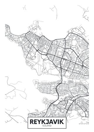 City map Reykjavik, travel vector poster design detailed plan of the city, rivers and streetsのイラスト素材