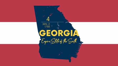 4 of 50 states of the United States with a name, nickname, and date admitted to the Union, Detailed Vector Georgia Map for printing posters, postcards and t-shirtsのイラスト素材
