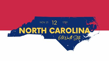 12 of 50 states of the United States with a name, nickname, and date admitted to the Union, Detailed Vector North Carolina Map for printing posters, postcards and t-shirtsのイラスト素材