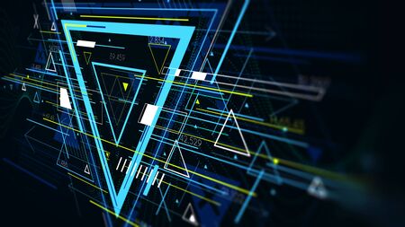 Tech futuristic abstract backgrounds, colorful triangle, monitor screen in perspective for presentationsの写真素材
