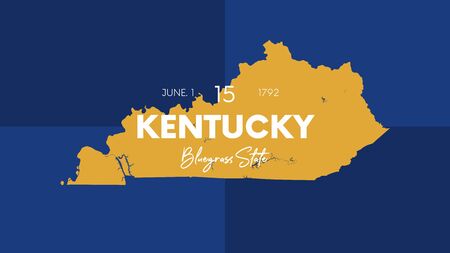 15 of 50 states of the United States with a name, nickname, and date admitted to the Union, Detailed Vector Kentucky Map for printing posters, postcards and t-shirtsのイラスト素材
