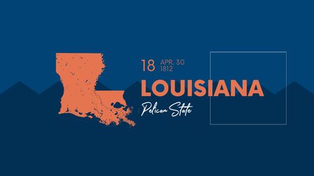 18 of 50 states of the United States with a name, nickname, and date admitted to the Union, Detailed Vector Louisiana Map for printing posters, postcards and t-shirtsのイラスト素材