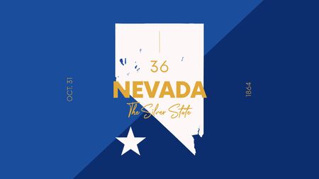 36 of 50 states of the United States with a name, nickname, and date admitted to the Union, Detailed Vector Nevada Map for printing posters, postcards and t-shirtsのイラスト素材