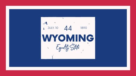 44 of 50 states of the United States with a name, nickname, and date admitted to the Union, Detailed Vector Wyoming Map for printing posters, postcards and t-shirtsのイラスト素材