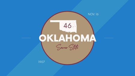 46 of 50 states of the United States with a name, nickname, and date admitted to the Union, Detailed Vector Oklahoma Map for printing posters, postcards and t-shirtsのイラスト素材