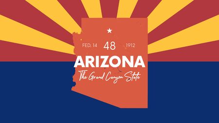 48 of 50 states of the United States with a name, nickname, and date admitted to the Union, Detailed Vector Arizona Map for printing posters, postcards and t-shirtsのイラスト素材