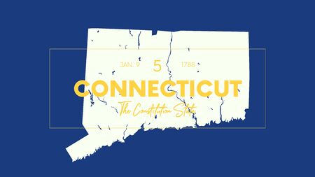 5 of 50 states of the United States with a name, nickname, and date admitted to the Union, Detailed Vector Connecticut Map for printing posters, postcards and t-shirtsのイラスト素材