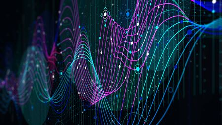 Analytical indicator sci-fi background, schedule statistics data, monitor screen in perspective