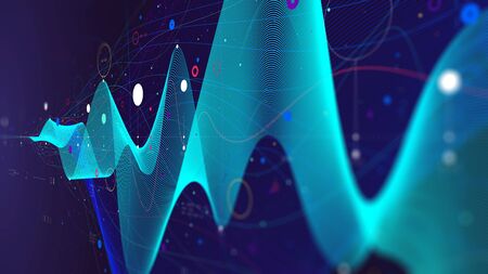 Business analytics presentation, big data stream futuristic infographic, monitor screen in...