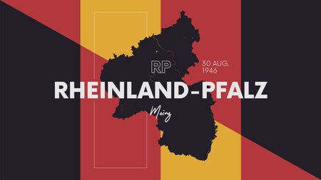 11 of 16 states of Germany with a name, capital and detailed vector Rheinland-Pfalz map for printing posters, postcards and t-shirtsのイラスト素材