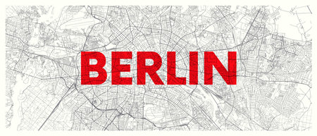 City map Berlin, detailed road plan widescreen vector posterのイラスト素材