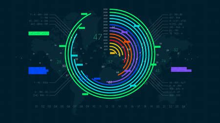 Economic reporting financial data round chart, futuristic visualization of business statistical...