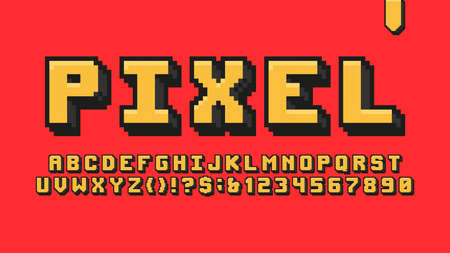 Vector pixel font from 80s 90s retro arcade games, computer game design 8 bit letters and numbers, colorful retro alphabet, vector symbolsのイラスト素材