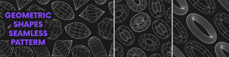 Seamless pattern with linear form geometric shapes, strange wireframes distortion and transformation...