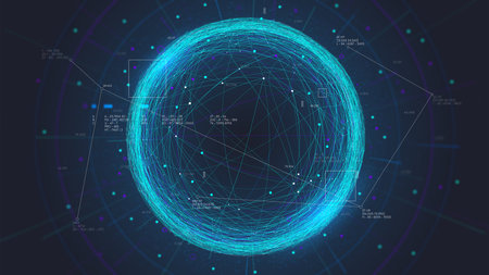 Futuristic blue sphere consisting of connection networks, neural communication bundle of big data...