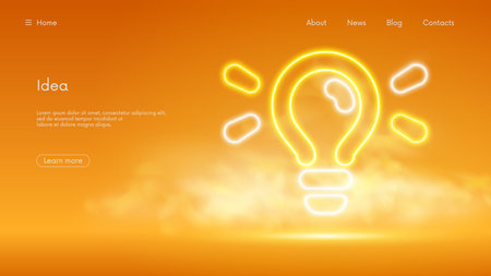 Brainstorm or creative idea concept business innovative solution, futuristic technology with glowing light bulb yellow neon in the smoke, vector business backgroundのイラスト素材