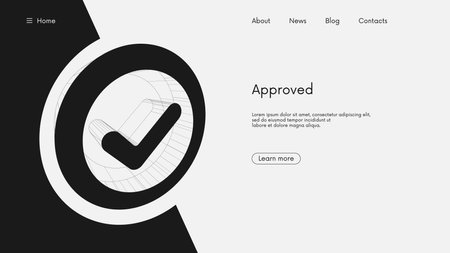 Checkmark concept of success accepted approve, web button for vote, futuristic wireframe geometric sign in perspective, vector monochrome business backgroundのイラスト素材