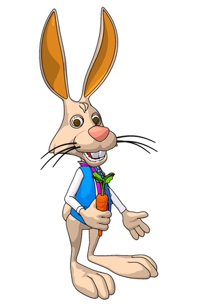 Rabbit with carrot isolated on white background cartoon illustrationの写真素材