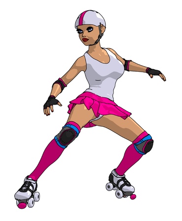 Girl on roller skates isolated on white background cartoon Illustrationの写真素材