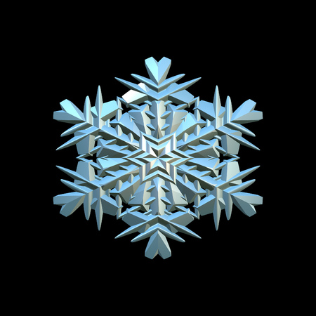 snowflake 3d illustration isolated on the black backgroundの写真素材