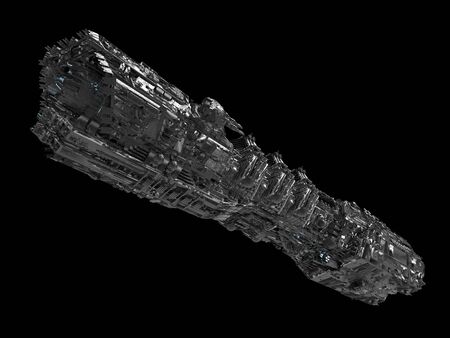 Spaceship isolated on a black background 3d illustrationの写真素材