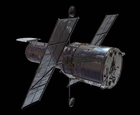 Space Telescope Isolated on Black Background 3D illustrationの写真素材