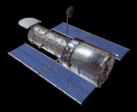 3D illustration space telescope isolated on black background