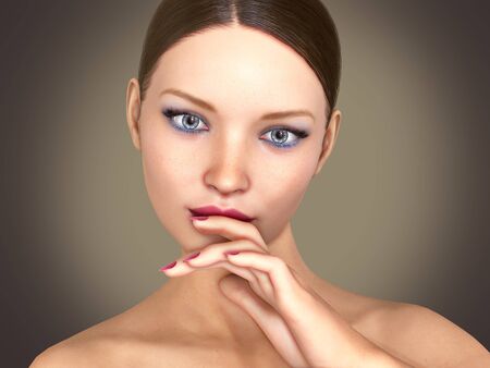 Beauty Woman face Portrait. Beautiful model Girl with Perfect Fresh Clean Skin color 3D Illustrationの写真素材