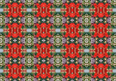 Christmas background tile red green and white color illustrationの写真素材