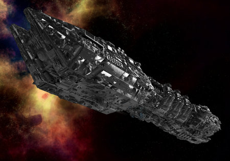 Future spaceship in deep space 3d illustrationの写真素材