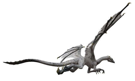 Fantasy flying dragon isolated on white 3d illustrationの写真素材