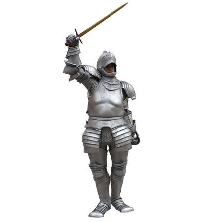 Medieval knight in armor isolated white background 3d illustrationの写真素材