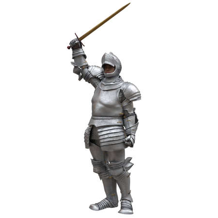Medieval knight in armor isolated white background 3d illustrationの写真素材
