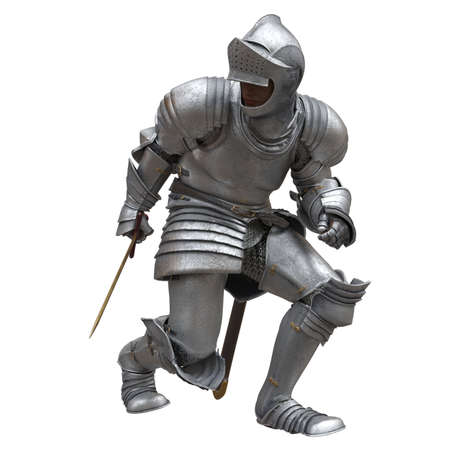 Medieval knight in armor isolated white background 3d illustration