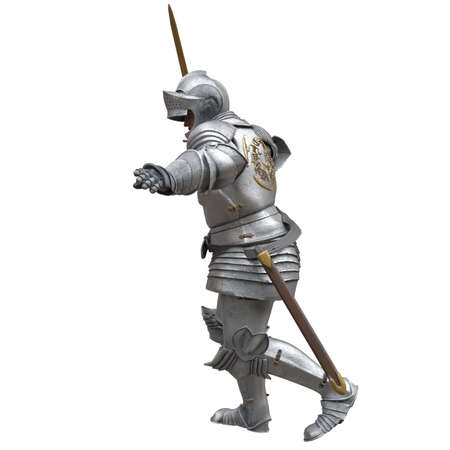 Medieval knight in armor isolated white background 3d illustrationの写真素材