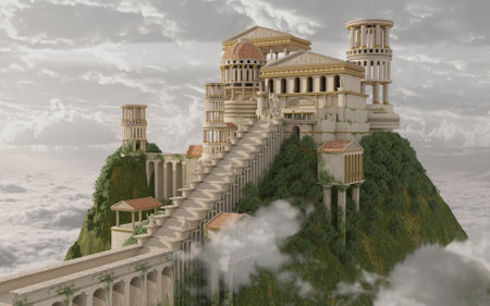 Palace on Mount Olympus Fantasy 3D Illustrationの写真素材