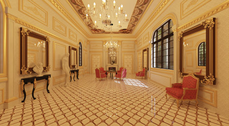 Fantasy pallazio royal palace interior 3d illustrationの写真素材