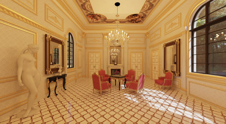 Fantasy pallazio royal palace interior 3d illustrationの写真素材