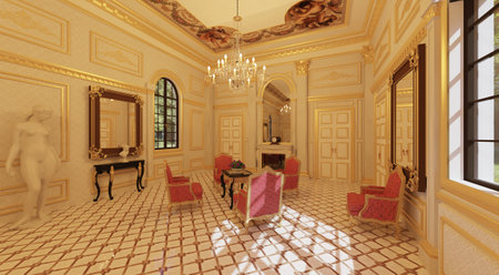 Fantasy pallazio royal palace interior 3d illustrationの写真素材