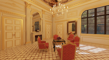 Fantasy pallazio royal palace interior 3d illustrationの写真素材