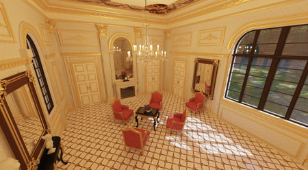 Fantasy pallazio royal palace interior 3d illustrationの写真素材