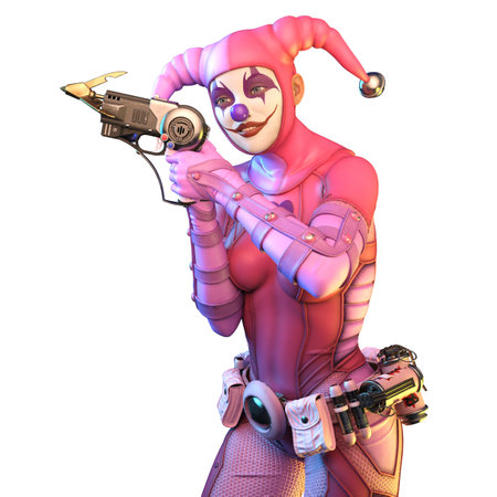 Woman clown warrior isolated on white background 3d illustrationの写真素材