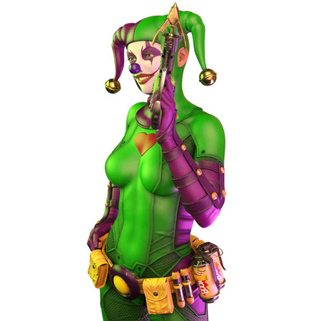 Woman clown warrior isolated on white background 3d illustrationの写真素材