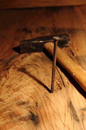 nail on woodの写真素材