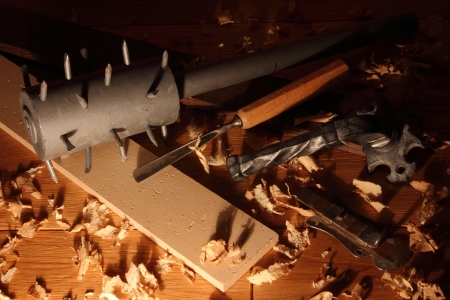 Tools used for chamfering and the aging of woodの写真素材