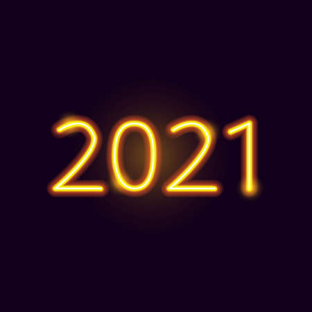 2021 Yellow Neon. Vector Illustration of Glowing Object. Happy New Year.のイラスト素材