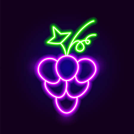 Neon Grapes Icon. Vector Illustration of Food Object.のイラスト素材