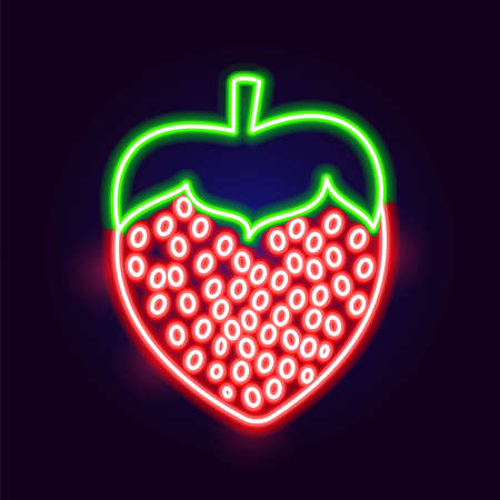 Neon Strawberry Icon. Vector Illustration of Food Object.のイラスト素材